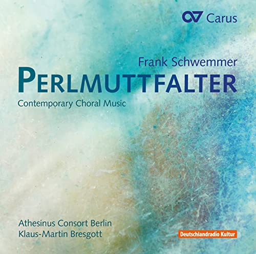 CD cover for “Perlmuttfalter” by Frank Schwemmer, with abstract blue and gold textures.