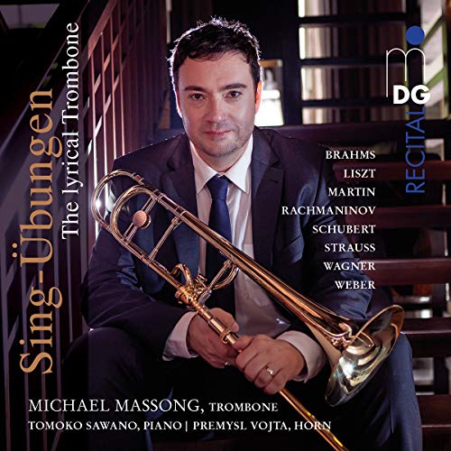 Man with trombone, album cover for “The Lyrical Trombone” by Massong Michael.