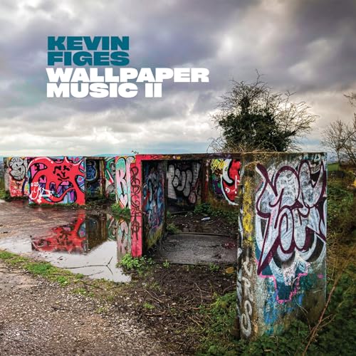Album cover for Kevin Figes’ “Wallpaper Music II” featuring graffiti-covered concrete structures.