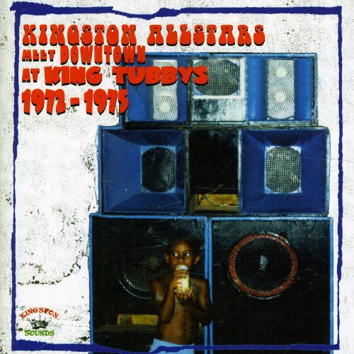 CD cover: stacked speakers, a child with a drink, and text.