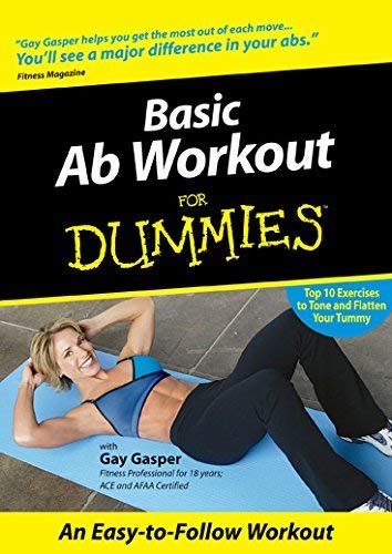 DVD cover: woman exercising, text reads "Basic Ab Workout For Dummies.