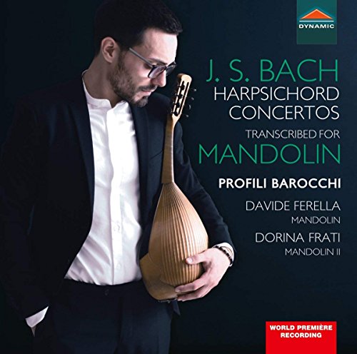CD cover: portrait of a mandolinist with instrument, text “J.S. Bach”.
