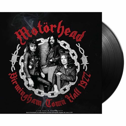Motorhead vinyl record cover featuring band portrait and barbed wire design.