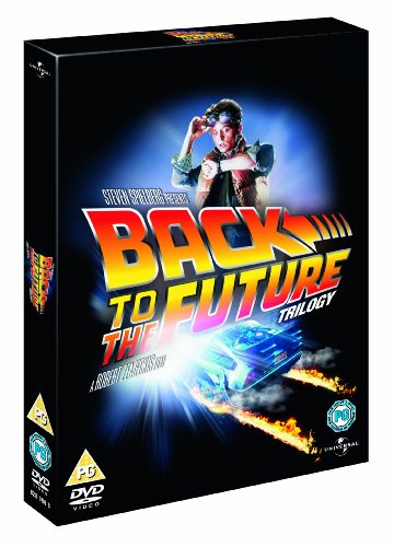 DVD case for "Back to the Future Trilogy" with car and character.