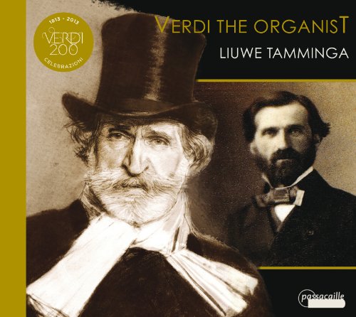CD cover featuring portraits of Giuseppe Verdi, a composer and organist.