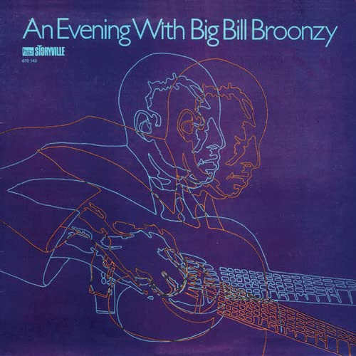 Vinyl record cover: blue background with line-art portrait of a guitarist.