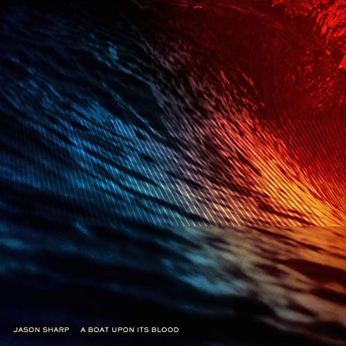 Abstract image of dark water transitioning from blue to red with diagonal line textures.