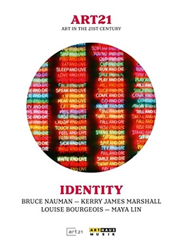 DVD cover for "Art 21 - Identity" featuring neon text in a circular design.