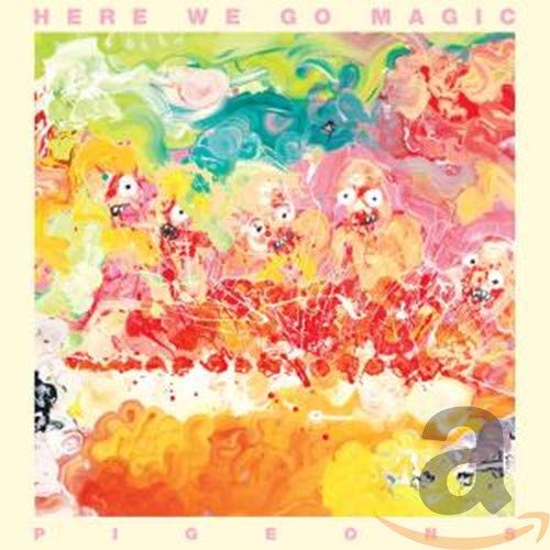 CD cover for Here We Go Magic’s “Pigeons” with colorful, abstract bird imagery.