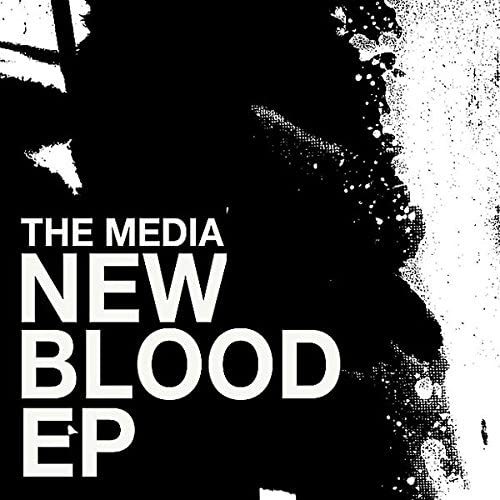 Record sleeve with bold white text “New Blood EP” on a black and white splatter background.