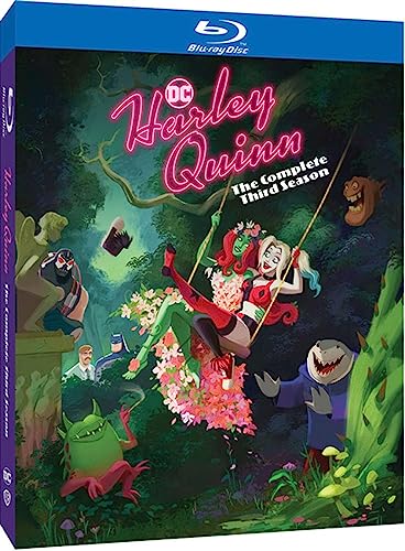 Harley Quinn Blu-ray cover featuring animated characters in a jungle setting.