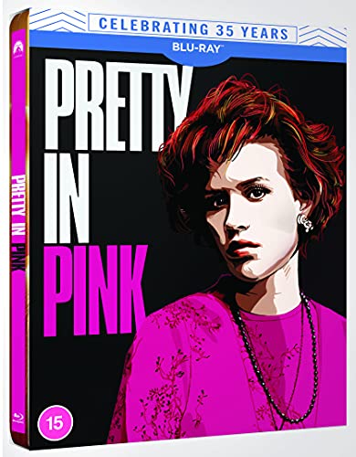 “Pretty in Pink” Blu-ray Steelbook case with illustrated portrait of Molly Ringwald.