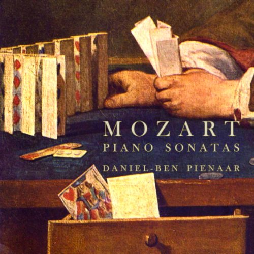 CD cover: painting detail, "Mozart Piano Sonatas" text, and pianist's hands.