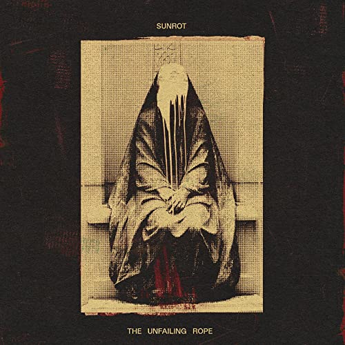 A robed, faceless figure sits on a bench in this textured, sepia-toned album cover.