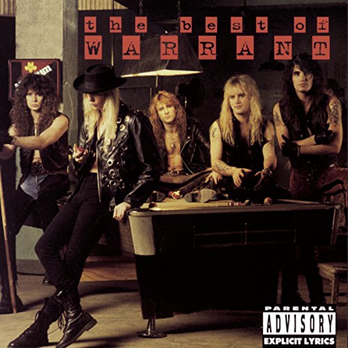 The band Warrant posing around a pool table on the Best of Warrant album cover.