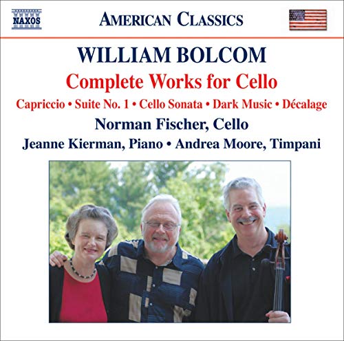 CD cover featuring three musicians and text: "William Bolcom Complete Works for Cello".
