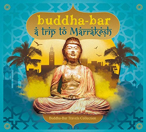 CD cover: Buddha statue with Moroccan cityscape and palm trees.