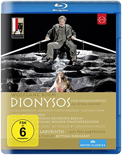 Blu-ray cover for "Dionysos" opera featuring a man on a tightrope.