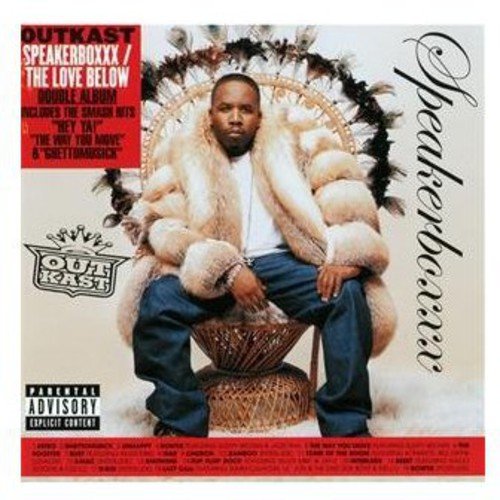 Outkast album cover featuring André 3000 seated in a wicker chair.