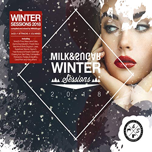 CD cover for “Winter Sessions 2018” by Milk & Sugar, featuring a woman’s face.