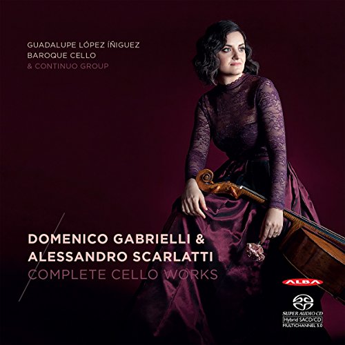 CD cover featuring a woman with a cello, text: Gabriella/Scarlatti - Complete Cello Works.