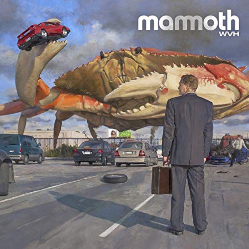 Album cover: surreal landscape with a crab, cars, and a man.