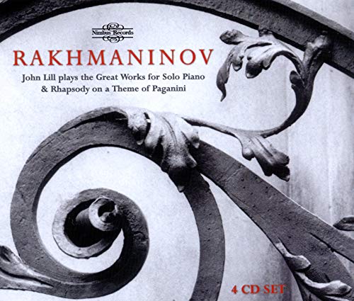 CD cover for Rachmaninoff piano works performed by John Lill, ornate design.