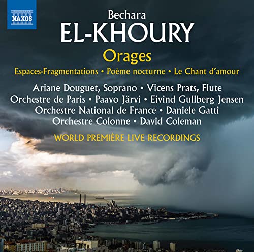 CD cover for "El-Khoury/Orages" featuring stormy skies over a cityscape.