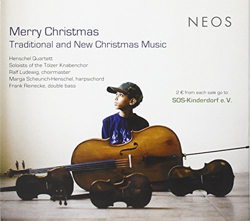 CD cover: boy with cello-car, “Merry Christmas” text, NEOS logo.