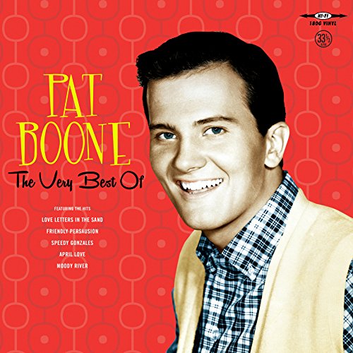 Pat Boone album cover, red background, portrait of singer, vinyl record.