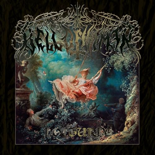 Album cover: Rococo painting style with figures in a lush garden.