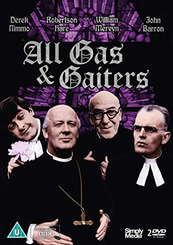 DVD cover for "All Gas & Gaiters" featuring four men in clerical collars.