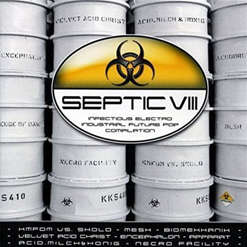 CD cover with stacked metal barrels and a biohazard symbol.