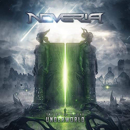 Album cover for Noveria, featuring stone statues and a bright light.