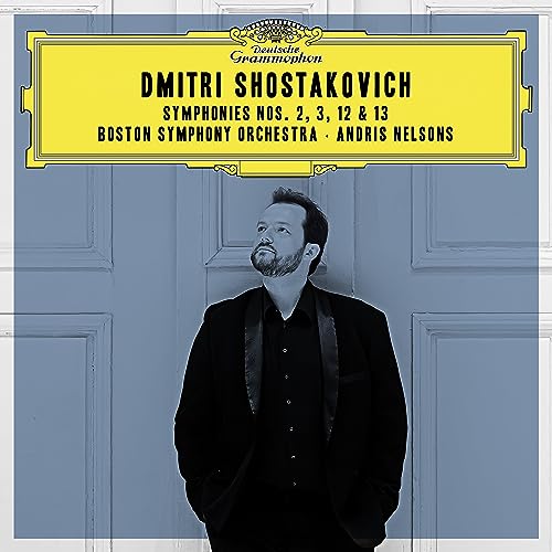 CD cover featuring conductor Andris Nelsons and text “Shostakovich”.
