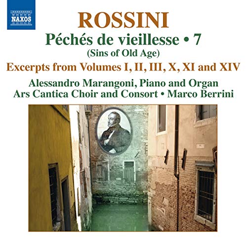 CD cover for Rossini's "Péchés de vieillesse" featuring a portrait and alleyway.