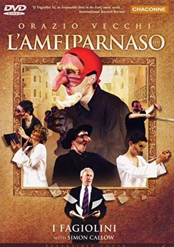 DVD cover for "L'amfiparnaso" opera, featuring performers in masks and costume.