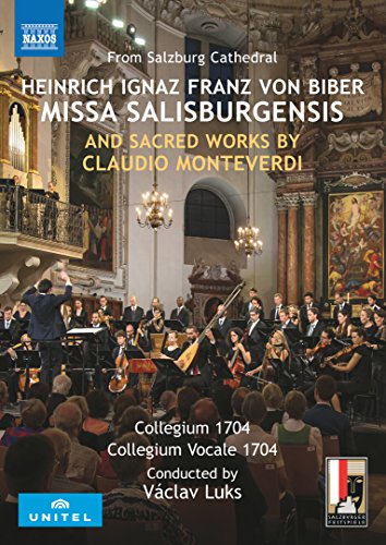 Orchestra performing in a baroque cathedral, DVD cover for Biber’s Missa Salisburgensis.