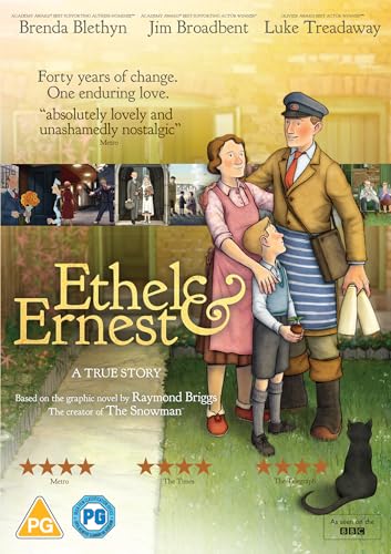 Animated DVD cover art showing a family of three and a black cat outdoors.