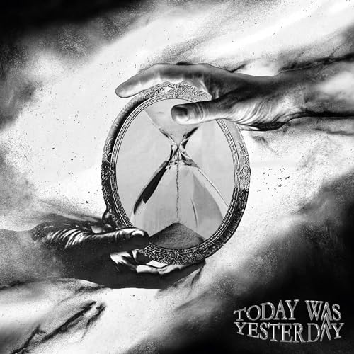 Black and white album cover featuring a hand holding an ornate mirror.