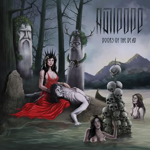 Album cover: stone faces, figures in red, skulls, and a dark landscape.