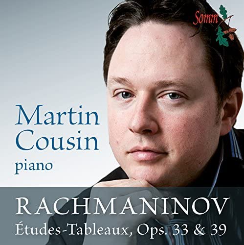 CD cover featuring pianist Martin Cousin, with text “Rachmaninov.”