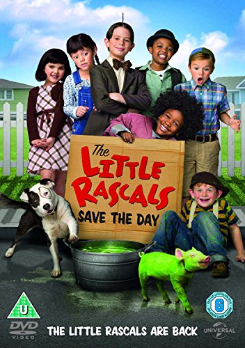 The cast of The Little Rascals posing with a dog and a green pig.