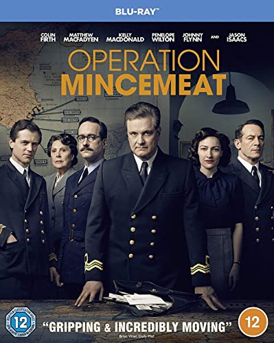 “Operation Mincemeat” Blu-ray cover featuring a cast portrait and wartime map.