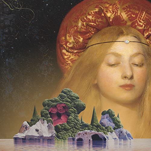 CD cover: portrait of a woman with a surreal island landscape.