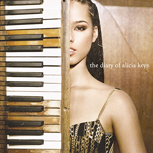 Alicia Keys album cover featuring a piano keyboard and portrait.