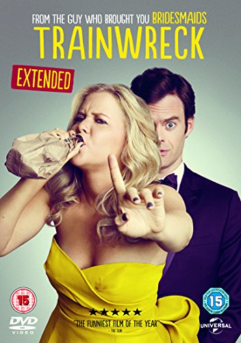 Trainwreck" DVD cover featuring Amy Schumer and Bill Hader, comedic poses.
