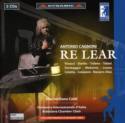 CD cover for “Re Lear” by Cagnoni, featuring a man with a suitcase.