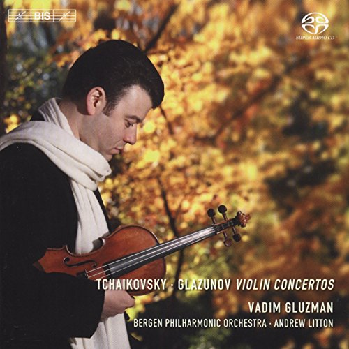 CD cover featuring violinist Vadim Gluzman in a black coat, autumn background.