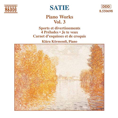 CD cover for Klara Ko’s “SATIE: Piano Works, Vol. 3” with autumn landscape.